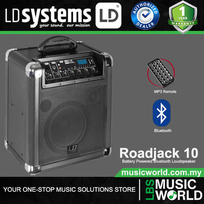 LD Systems Roadjack 10 Battery Powered Bluetooth Rechargeable Loudspeaker with Mixer and 2 Way Speaker (LDRJ10)