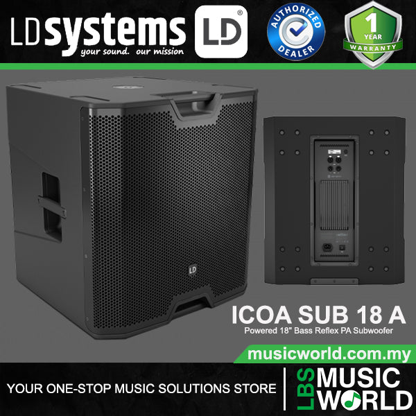 LD Systems ICOA SUB 18 A 600 Watt Powered 18 Inch  Bass Reflex PA Subwoofer (LDICOASUB18A)