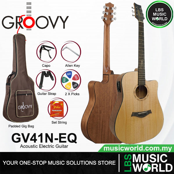Groovy GV Series Acoustic Electric Guitar with ALT-1 Pickup Package Natural - GV41NEQ GV40NEQ GV41BKEQ GV40BKEQ