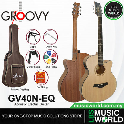 Groovy GV Series Acoustic Electric Guitar with ALT-1 Pickup Package Natural - GV41NEQ GV40NEQ GV41BKEQ GV40BKEQ