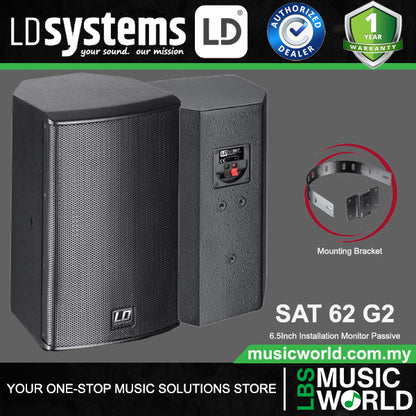 LD Systems SAT 62 G2 80 Watt 6.5 Inch Installtion Monitor Passive Wall Mounted Loudspeaker - Pair (SAT62G2 SAT62 G2)