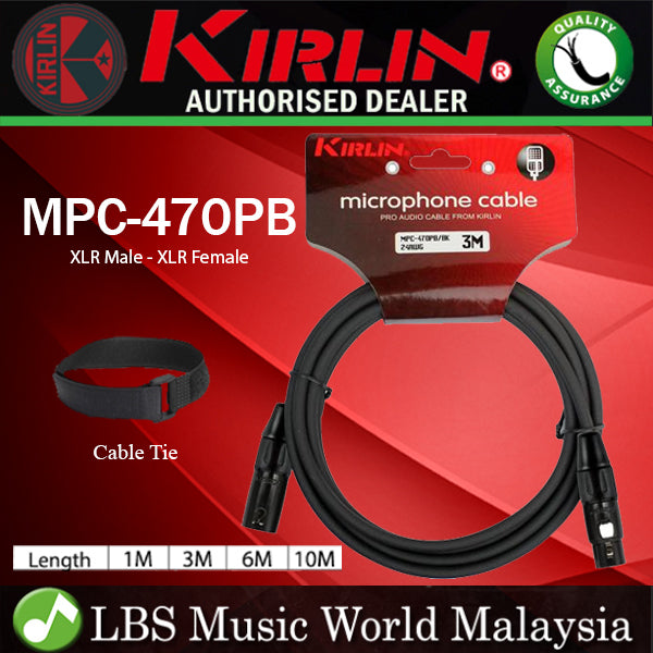 Kirlin MPC-470PB 3 Pin Microphone Cable XLR Male to XLR Female Mic Cable - 1M / 3M / 6M / 10M