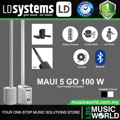 LD Systems MAUI® 5 GO 100 800 Watt Ultra Portable Battery Powered Column PA System - 3200 mAh (LDMAUI5GO100 LDMAUI5GO100W)