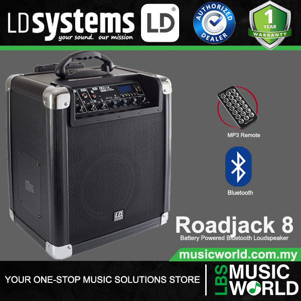 LD Systems Roadjack 8 Battery Powered Bluetooth Loudspeaker with Mixer and Active 2 Way System (LDRJ8)