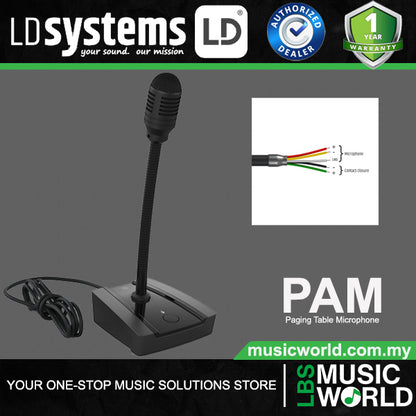 LD Systems PAM Paging Table Microphone with Gooseneck Mic with Swith On Off and Mute
