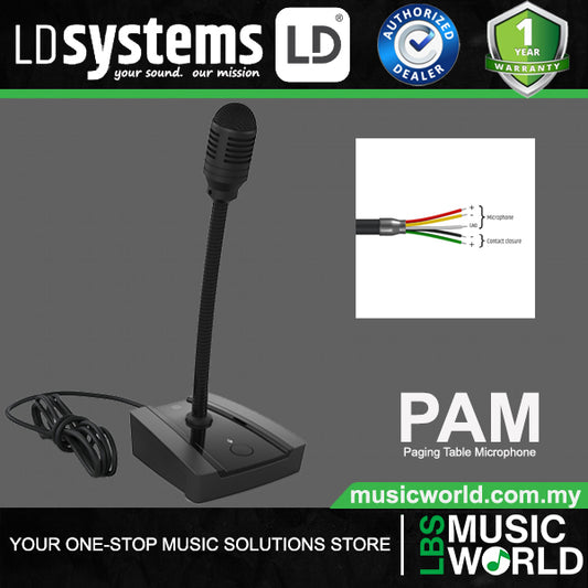 LD Systems PAM Paging Table Microphone with Gooseneck Mic with Swith On Off and Mute