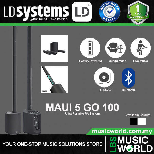 LD Systems MAUI® 5 GO 100 800 Watt Ultra Portable Battery Powered Column PA System - 3200 mAh (LDMAUI5GO100 LDMAUI5GO100W)