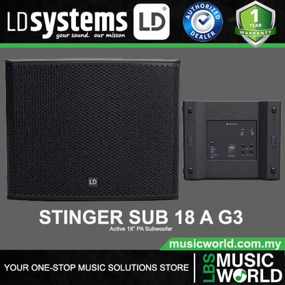 LD Systems Stinger SUB 18 A G3 Active 800W 18Inch Bass Reflex PA Subwoofer (LDESUB18AG3)