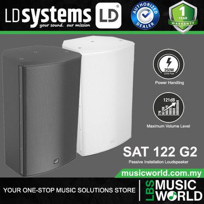 LD Systems SAT 122 G2 250 Watt 12 Inch Passive Installation 2 Way Speaker Wall Loudspeaker (LDSAT122G2)