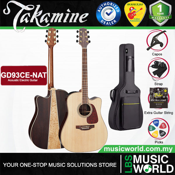 Takamine GD93CE-NAT Dreadnought Cutaway Solid Spruce Top Acoustic Electric Guitar with Bag - Natural (GD93CE NAT)