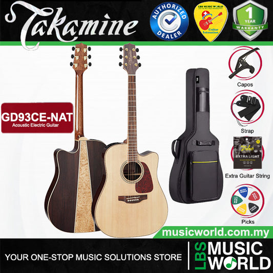 Takamine GD93CE-NAT Dreadnought Cutaway Solid Spruce Top Acoustic Electric Guitar with Bag - Natural (GD93CE NAT)