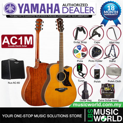 Yamaha AC1M 40 Inch Concert Cutaway Solid Sitka Spruce Top Acoustic Electric Guitar- Natural