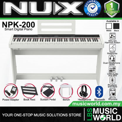NUX NPK-200 88 Key Digital Piano Wooden Stand 3 Pedal Bench Weighted Keyboard - Full Package (NPK200)