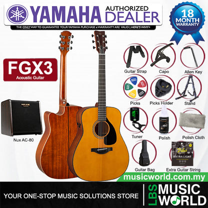 Yamaha FGX3 41" Dreadnought Solid Sitka Spruce Top Acoustic Electric Guitar with Pickup