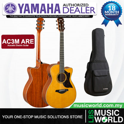 Yamaha AC3M ARE 41 Inch Concert Cutaway Solid Sitka Spruce Top Acoustic Electric Guitar With Pickup - Vintage Natural