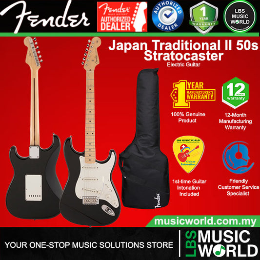 Fender Japan Traditional II 50s Stratocaster Electric Guitar Maple Fretboard With Gig Bag - Black