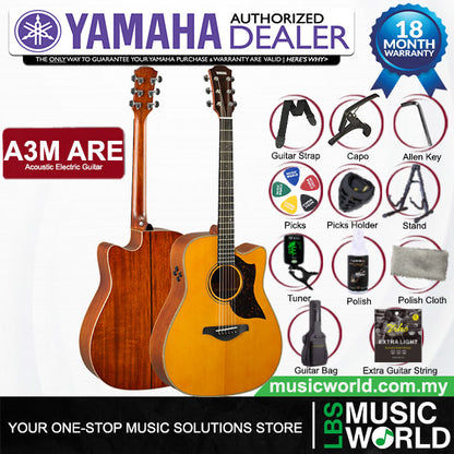 Yamaha A3M ARE 41 Inch Dreadnought Cutaway Solid Sitka Spruce Top Acoustic Electric Guitar - Vintage Natural