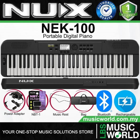 Nux NEK-100 61 Keys Portable Digital Electronic Keyboard with Touch Response and Bluetooth (NEK100)