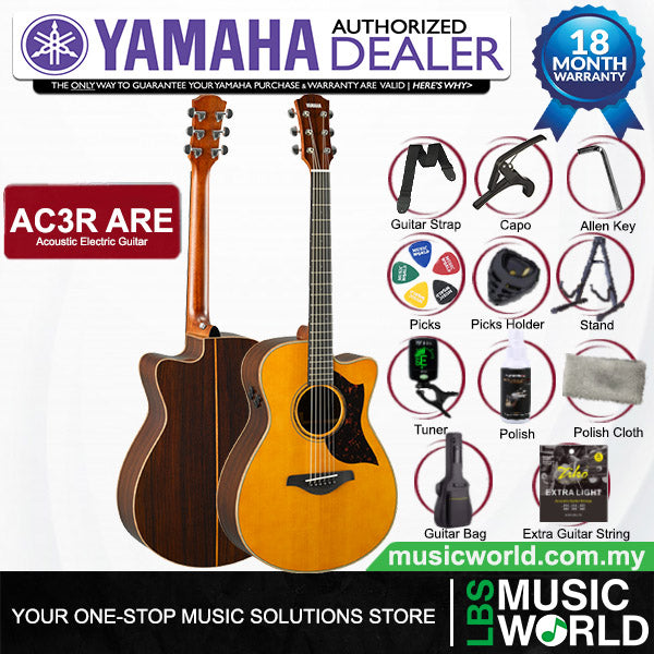 Yamaha AC3R ARE 41 Inch Concert Cutaway Solid Sitka Spruce Top Acoustic-Electric Guitar With Pickup - Vintage Natural