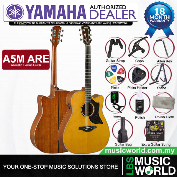 Yamaha A5M ARE Dreadnought Cutaway Acoustic Electric Guitar with Hard Case - Vintage Natural