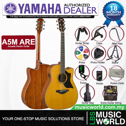 Yamaha A5M ARE Dreadnought Cutaway Acoustic Electric Guitar with Hard Case - Vintage Natural