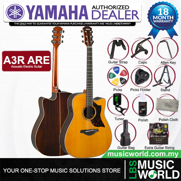 Yamaha A3R ARE 41 Inch Dreadnought Cutaway Solid Sitka Spruce Top Acoustic Electric Guitar - Vintage Natural