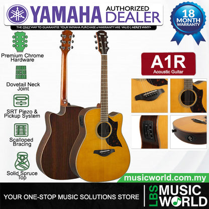 Yamaha A1R 41 Inch Solid Sitka Spruce Top Acoustic Electric Guitar With Pickup - Natural