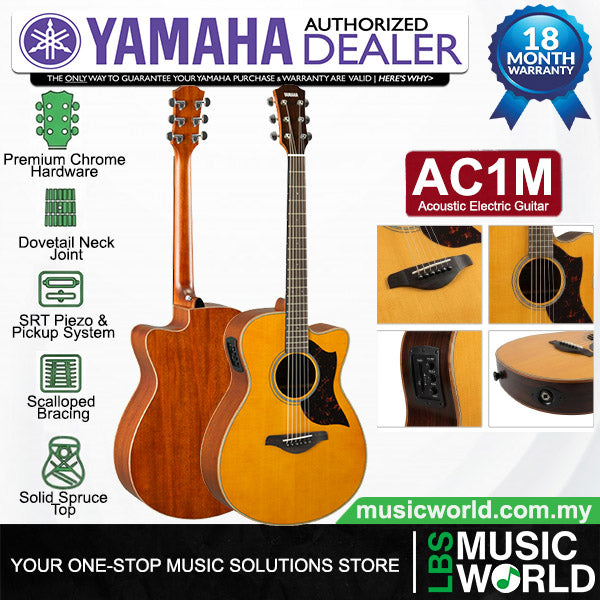 Yamaha AC1M 40 Inch Concert Cutaway Solid Sitka Spruce Top Acoustic Electric Guitar- Natural