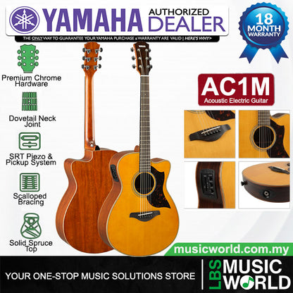Yamaha AC1M 40 Inch Concert Cutaway Solid Sitka Spruce Top Acoustic Electric Guitar- Natural