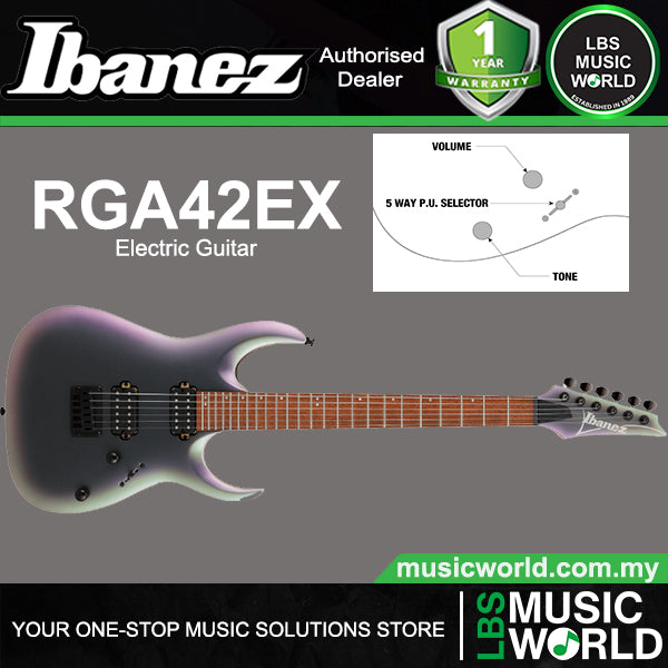 Ibanez RGA42EX Meranti Body Electric Guitar HH Pickups - Black Aurora Burst Matte (RG 42EX)