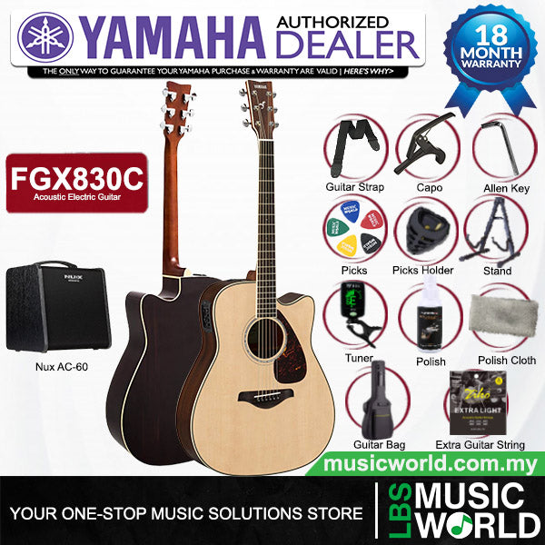 Yamaha FGX830C 41'' Dreadnought Solid Spruce Acoustic Electric Guitar With Pickup Natural (FGX830)