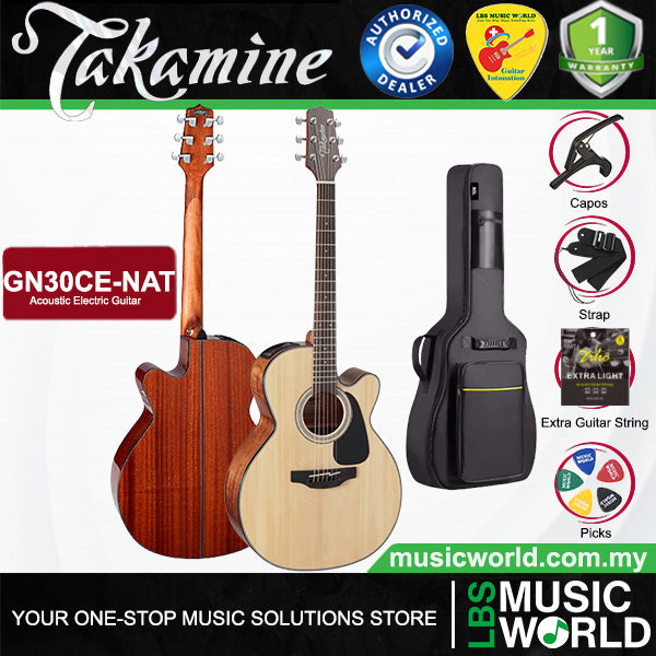 Takamine GN30CE-NAT NEX Cutaway Solid Spruce Top Acoustic Electric Guitar with Bag - Natural (GN30CE NAT)