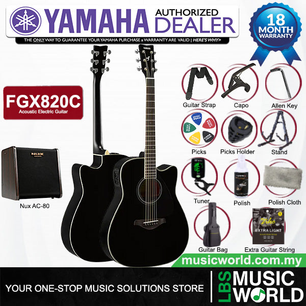 Yamaha FGX820C 41'' Dreadnought Solid Spruce Acoustic Electric Guitar- Black (FGX 820C)