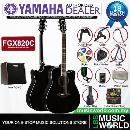 Yamaha FGX820C 41'' Dreadnought Solid Spruce Acoustic Electric Guitar- Black (FGX 820C)