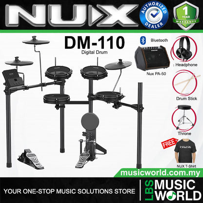 NUX DM-110 5 Piece Digital Electronic Drum Set With Kick Pedal Package (DM110 DM1)