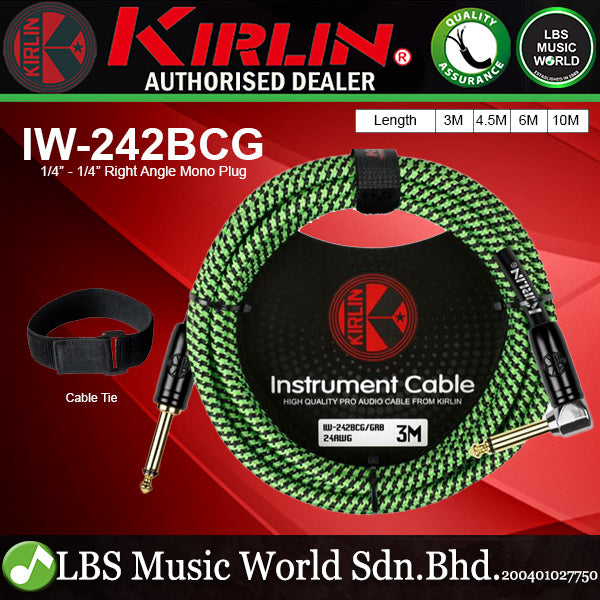 Kirlin IW-242BCG Original Gold Tip Woven Instrument Cable for Electric Acoustic Guitar Keyboard Bass Amplifier (IW242BCG)