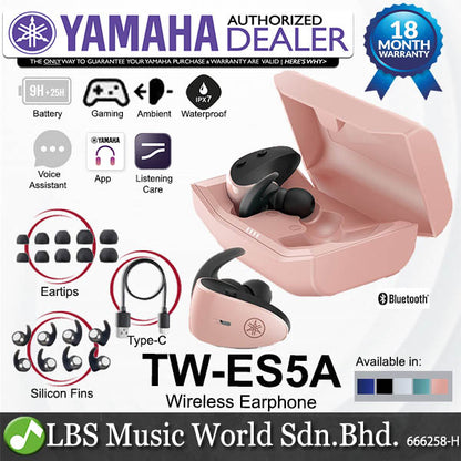 Yamaha TW-ES5A True Wireless Sports Earbuds Mic Microphone With Charging Case and IPX7 Waterproof (TWES5A TW ES5A)