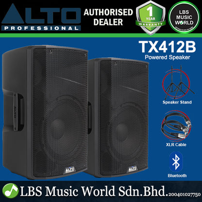 Alto Professional TX412B 12 Inch 600Watt Bluetooth Battery Powered Loudspeaker with Speaker Stand And Cable (TX 412B)