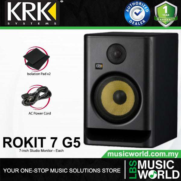 KRK ROKIT 7 G5 7 Inch Powered Active Studio Monitor Speaker - Black (RP7G5)