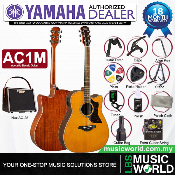 Yamaha AC1M 40 Inch Concert Cutaway Solid Sitka Spruce Top Acoustic Electric Guitar- Natural