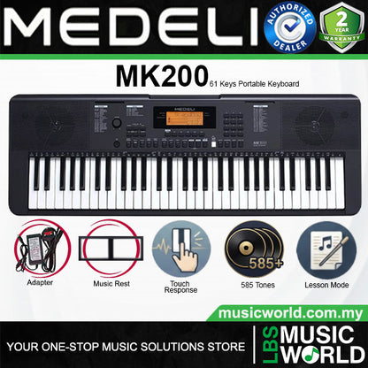 Medeli MK200 61 Keys Portable Keyboard Complete Package with Original Adapter  - Black
