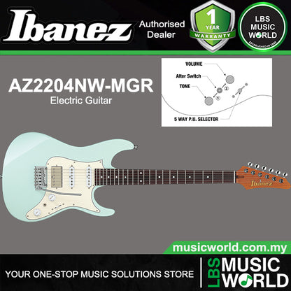 Ibanez AZ2204NW Alder Body Prestige Electric Guitar with HSS Pickup and Rosewood Fingerboard - Mint Green