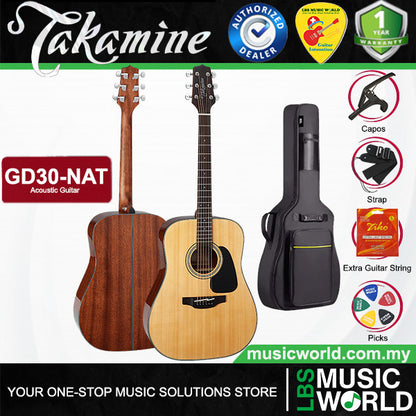 Takamine GD30-NAT Dreadnought Solid Spruce Top Acoustic Guitar with Bag - Natural (GD30 NAT)