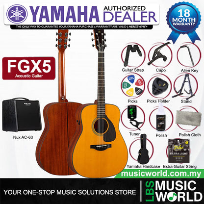 Yamaha FGX5 41" Dreadnought Solid Sitka Spruce Top Acoustic Guitar With Pickup