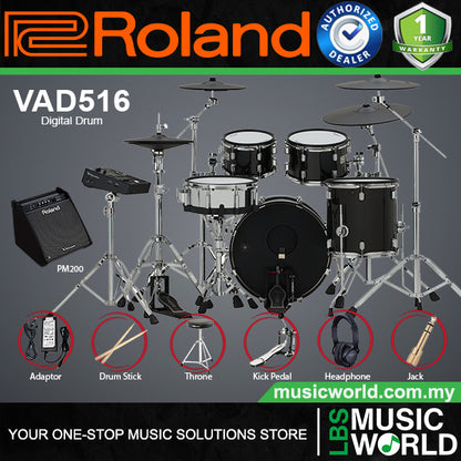 Roland VAD516 5 Pieces Digital V-Drums Kit Acoustic Design Electronic Drum Set with Amplifier