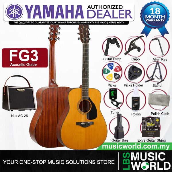 Yamaha FG3 41" Dreadnought Solid Sitka Spruce Top Acoustic Guitar Natural