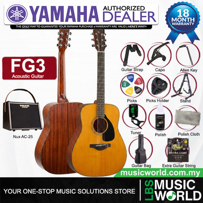 Yamaha FG3 41" Dreadnought Solid Sitka Spruce Top Acoustic Guitar Natural