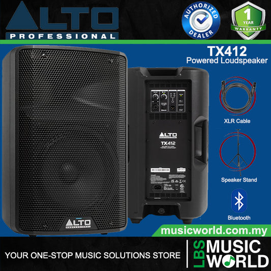 Alto Professional TX412 700W 12 Inch Bluetooth Powered Loudspeaker with Stand and Cable