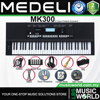 Medeli MK300 61 Keys Portable Keyboard Complete Package With Music Rest - Black