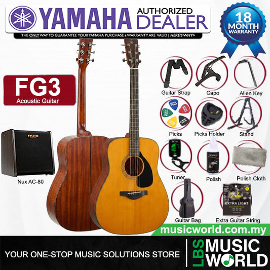 Yamaha FG3 41" Dreadnought Solid Sitka Spruce Top Acoustic Guitar Natural